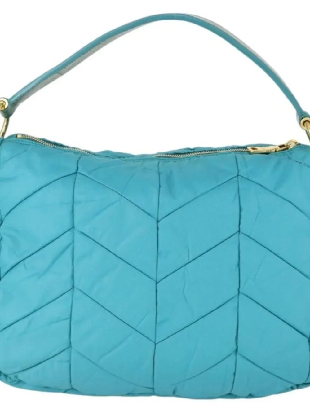 PRADA Shoulder Bag Nylon Blue Gold Auth